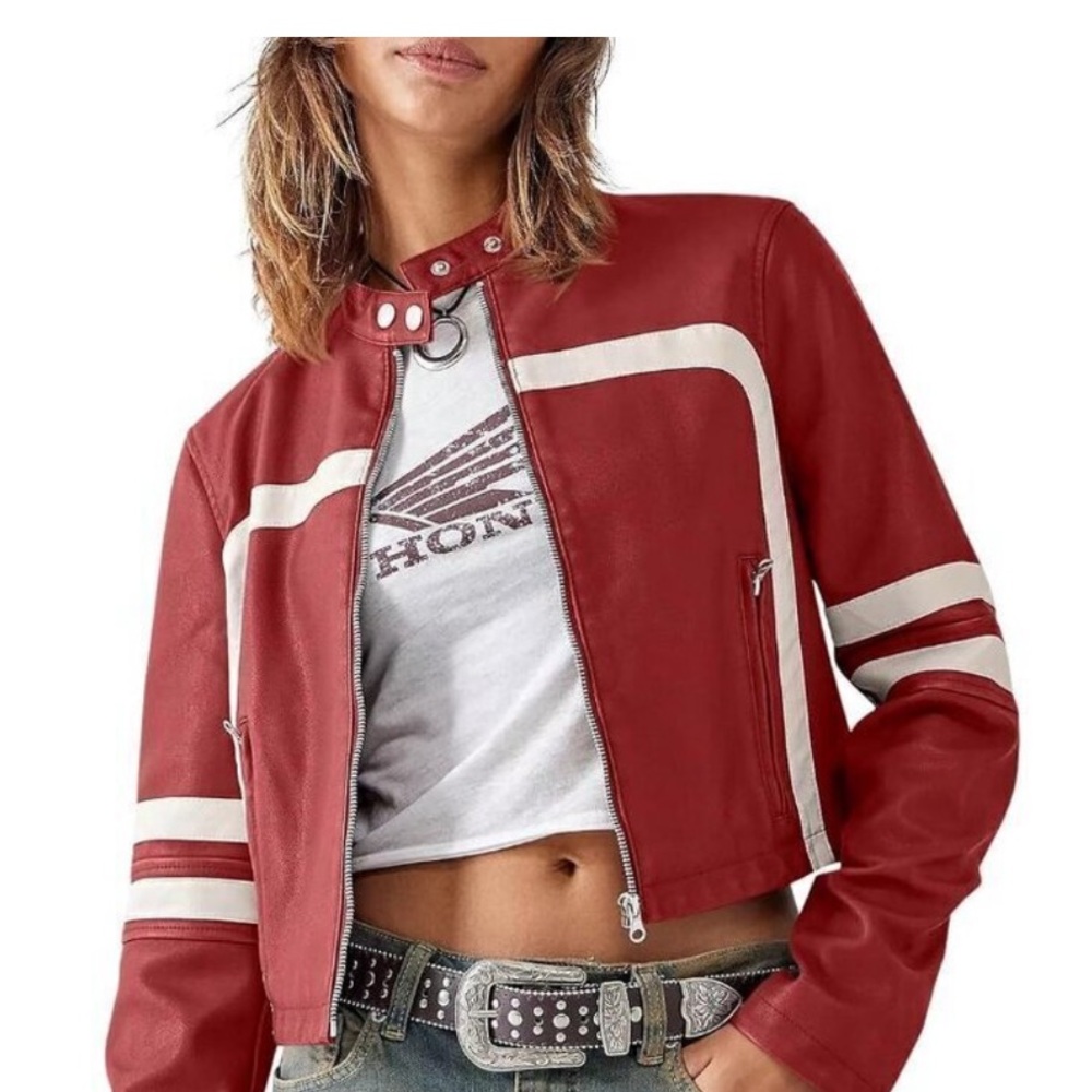 Women's Red Leather Jacket